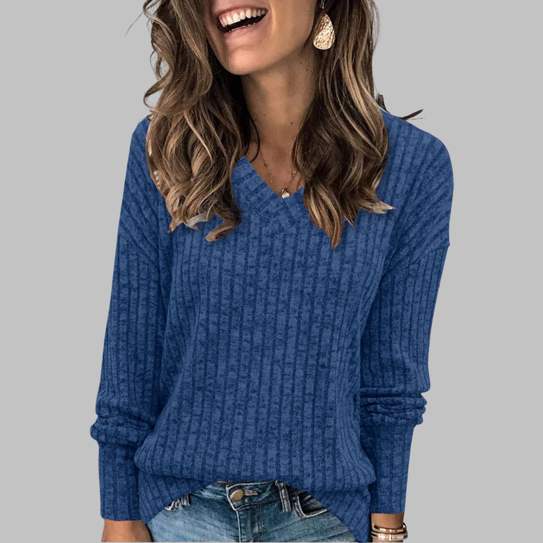 Leanine | Comfy V-Neck Long Sleeve Top