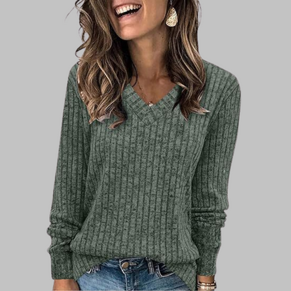 Leanine | Comfy V-Neck Long Sleeve Top