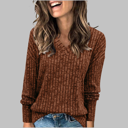 Leanine | Comfy V-Neck Long Sleeve Top
