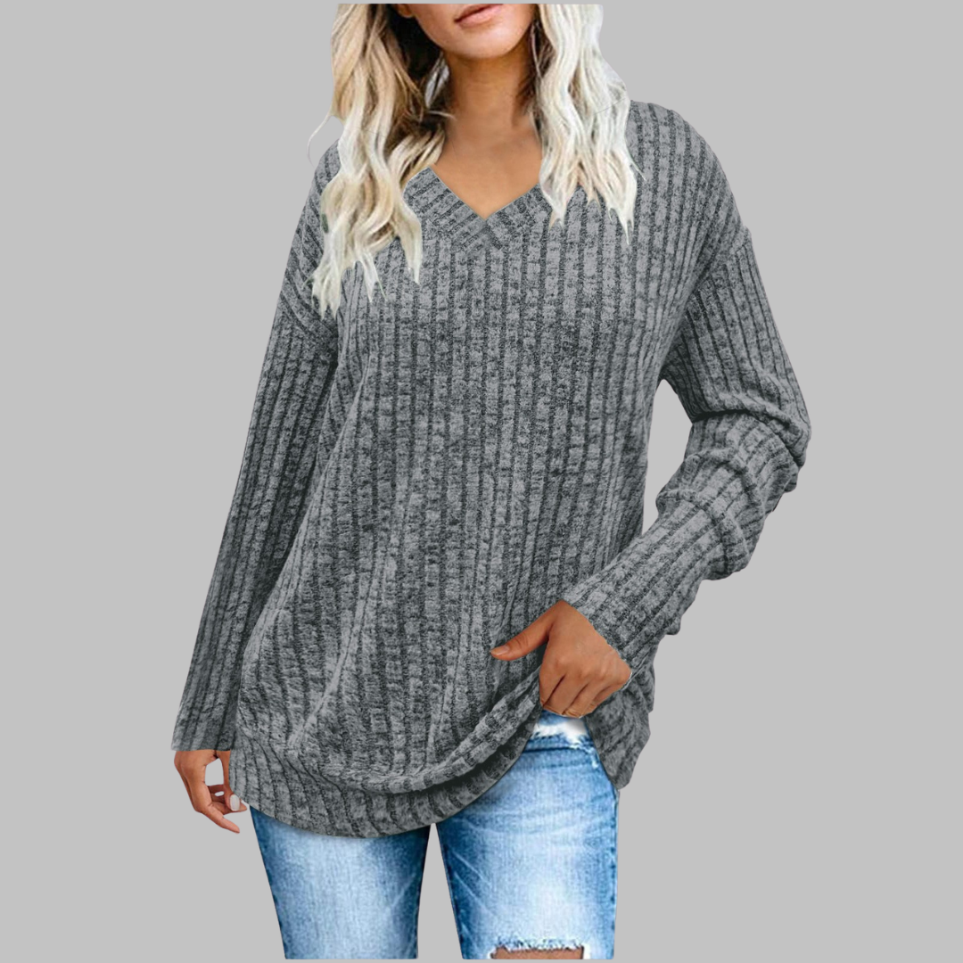 Leanine | Comfy V-Neck Long Sleeve Top