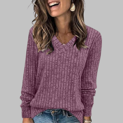 Leanine | Comfy V-Neck Long Sleeve Top